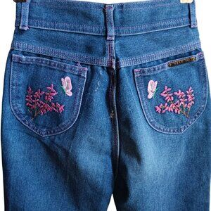 Vintage Girls DISCO JEANS 12 22x25 FIT 1980's WEAR ME BUTTERFLY POCKET DENIM